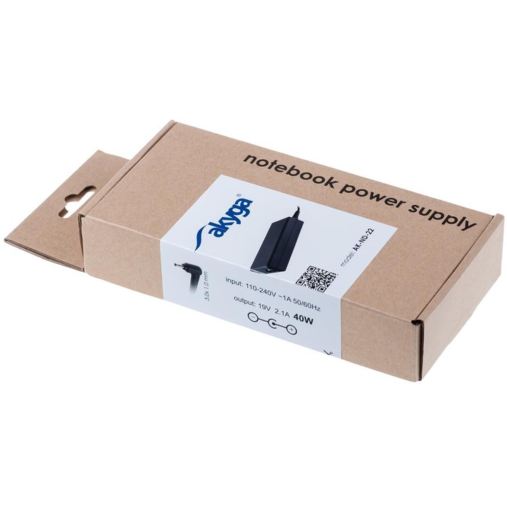 Akyga AK-ND-22 laptop tápegység 19V 2.1A 40W 3.0x1.0mm 1.2m