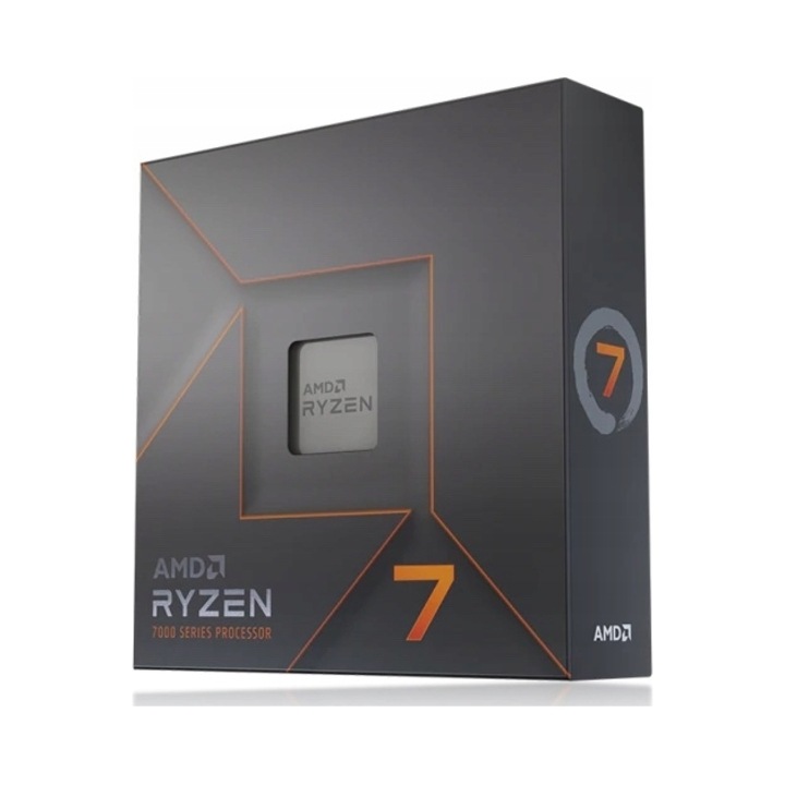 Procesor AMD Ryzen 7 7700X, cpu pentru PC, 8 nuclee/16 fire, 4.5-5.4 GHz turbo, socket AM5, memorie cache 32 MB, TDP 105W, fara ventilator, negru, 1 bucata