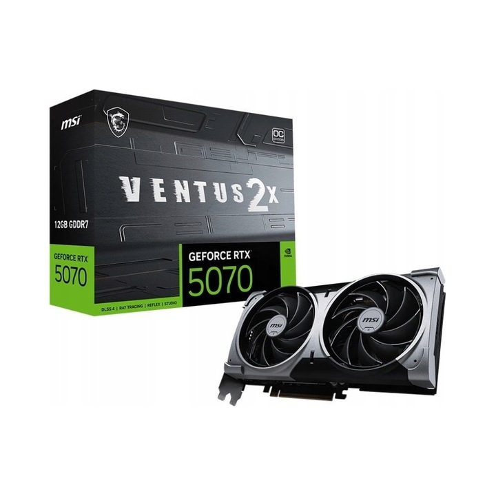 Placa video MSI GeForce RTX 5070 Ventus 2X OC 12GB GDDR7, dual fan, negru, 236x126x50mm