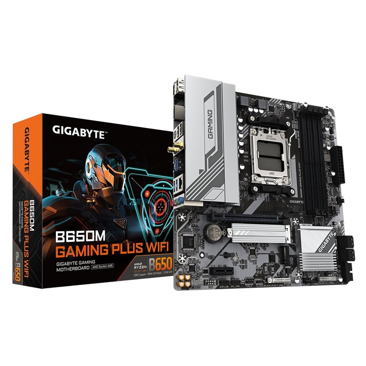 Placa de baza Gigabyte B650M Gaming Plus WiFi, DDR5, mATX, Bluetooth, 244x244mm