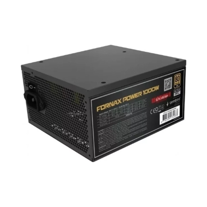 Gembird Fornax Power 1000W moduláris 80+ Gold fekete PC tápegység 86x150x160mm
