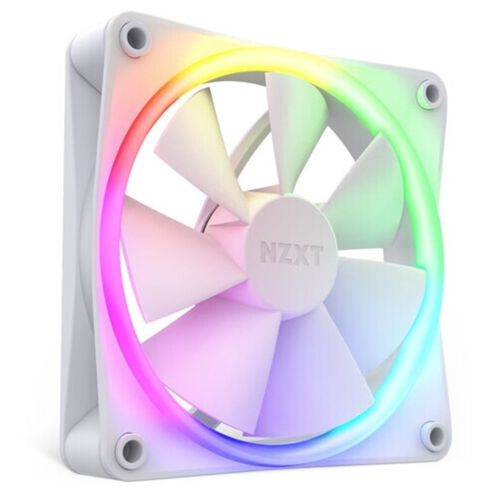 Ventilator NZXT F120 RGB, ventilator pentru carcasa 120 mm, PWM, iluminare RGB, 1800 rpm, 50.18 CFM, alb