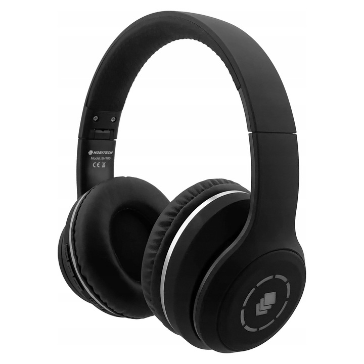 Nobitech BH100 vezeték nélküli fejhallgató, Bluetooth 5.0, mikrofonnal, RGB LED, összecsukható, microSD/AUX/USB-C, fekete, 1 db
