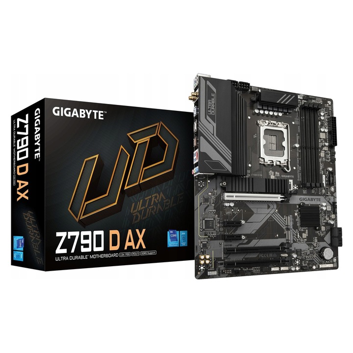 Placa de baza Gigabyte Z790 D AX, ATX, LGA1700, DDR5 4400MHz, PCIe 5.0, Wi-Fi si Bluetooth, SATA 3 x4, RAID 0/1/5/10, audio 7.1, negru