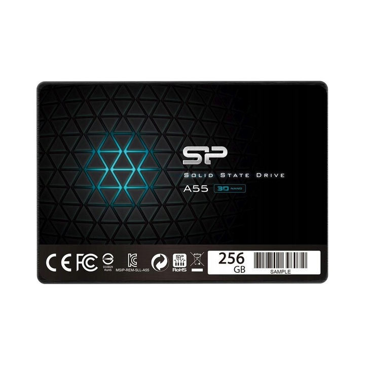 SSD Silicon Power Ace A55, SATA III 2,5", 3D NAND, 560/530 MB/s, Fekete, 256GB