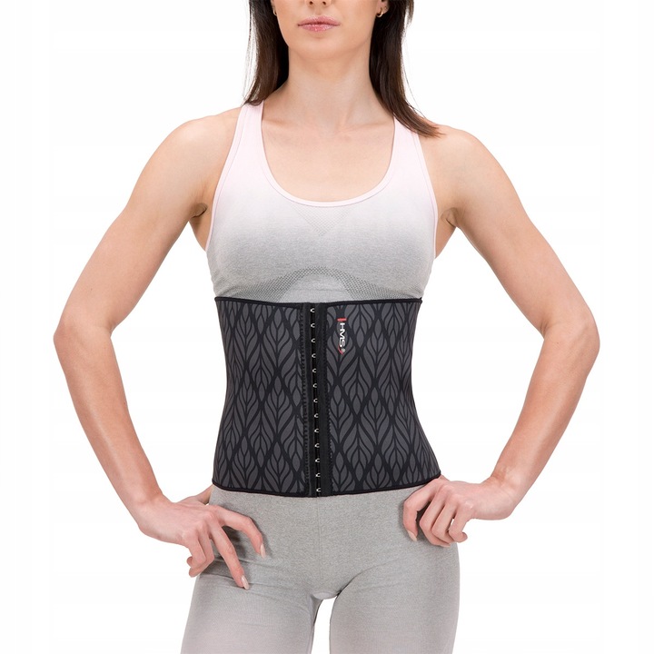 HMS, Neoprén és poliészter fűző (corset) GR220, kampós záródással és 5 fokozatú állítással, Fekete, L