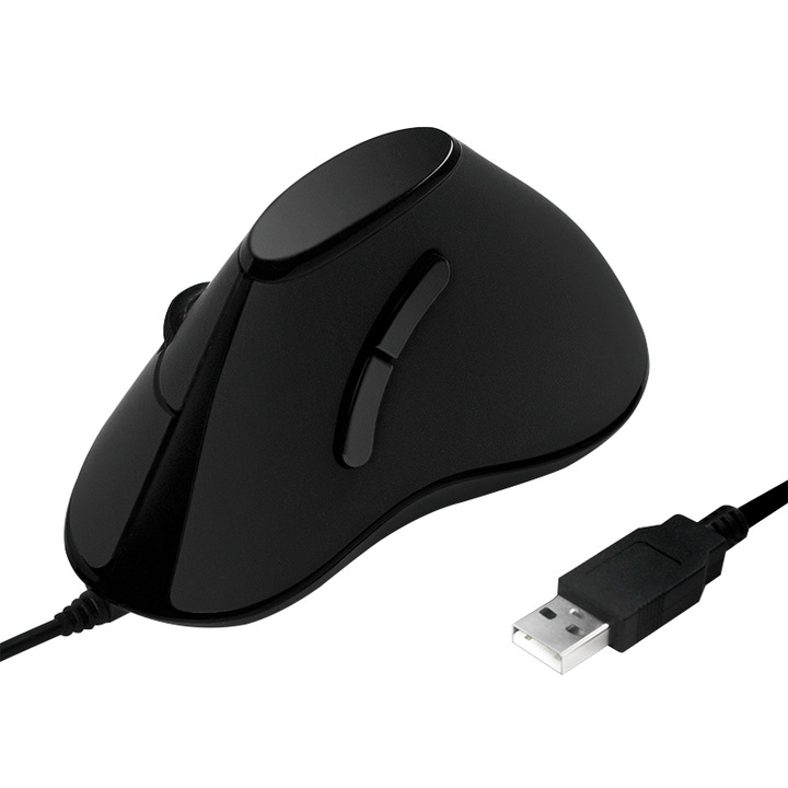 Mouse optic Logilink ID0158, soarece ergonomic vertical, 1000 DPI, 5 butoane, cablu 1.5 m USB, negru, 1 buc