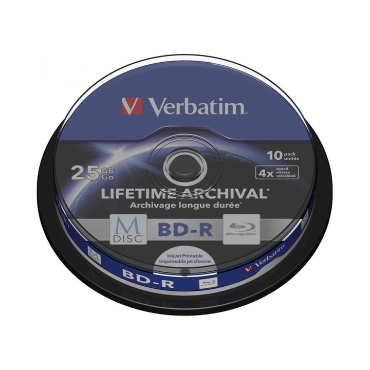 Blu-ray Verbatim MDISC комплект 10 бр. 25GB за печат бял 4x