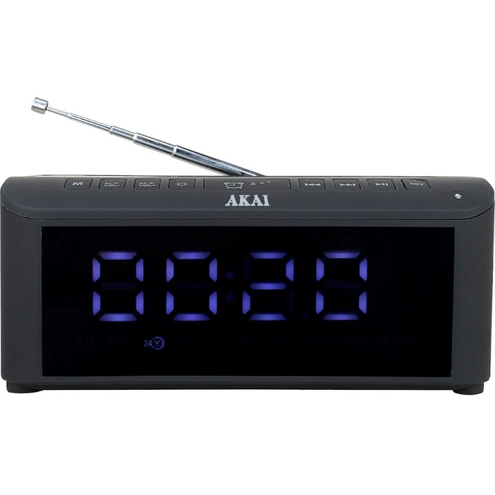 Akai ACRB-1000 Bluetooth FM USB rádiós ébresztőóra, fekete, 5W