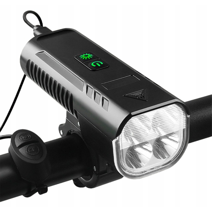Nobitech BL05 kerékpár lámpa, LED, kürt, powerbank, fekete, 11.6x4.4x4.2cm