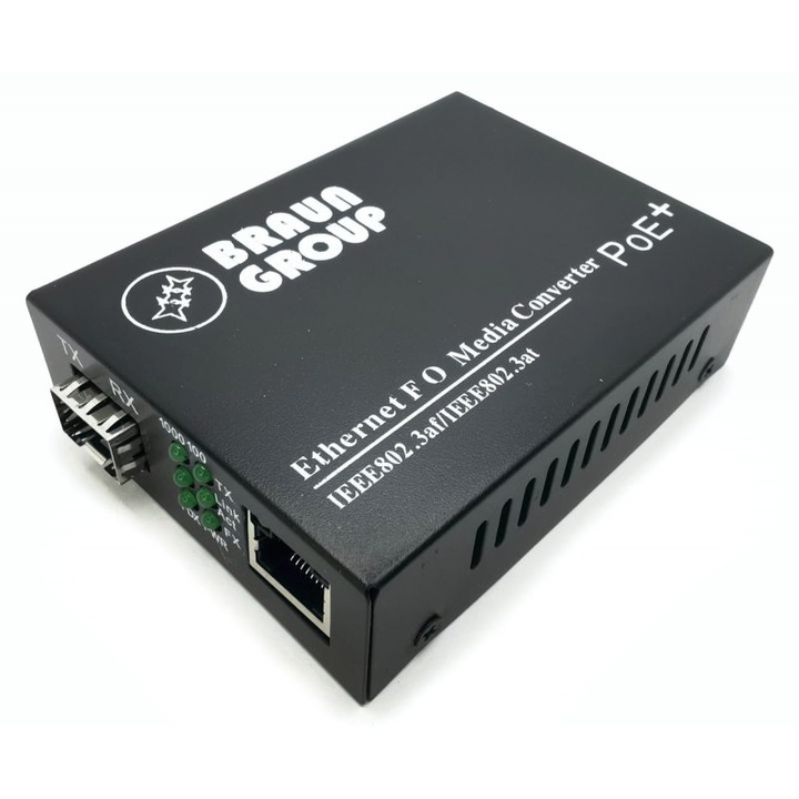 Media convertor Gigabit, Braun Group, pentru modul SFP miniGbic si port RJ45 POE 1000/100/10 Base-T