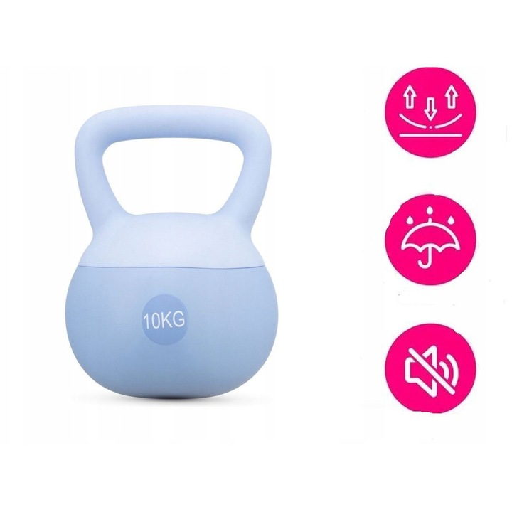 Kettlebell moale 10kg albastru deschis, 28x22x19cm, antrenament acasa