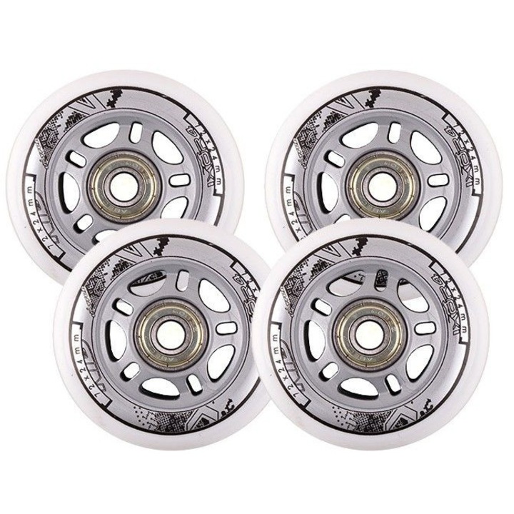 Комплект бели PU колела 72x24mm 82A и лагери ABEC 7 Nils Extreme