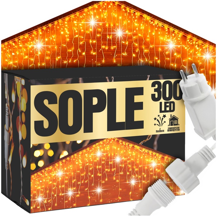 Светеща инсталация тип завеса/гирлянд с 300 LED диода, функция мигане, водоустойчива IP44, за външна и вътрешна употреба, топло/студено бяло, 14,5 м