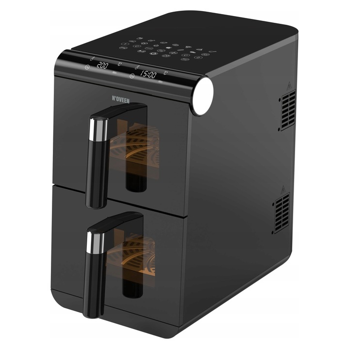 Friteuza fara ulei N'oveen AF5050, doua camere independente 2x5,5L, 2x1700W, 13 programe automate, panou tactil LED, negru, 11 L