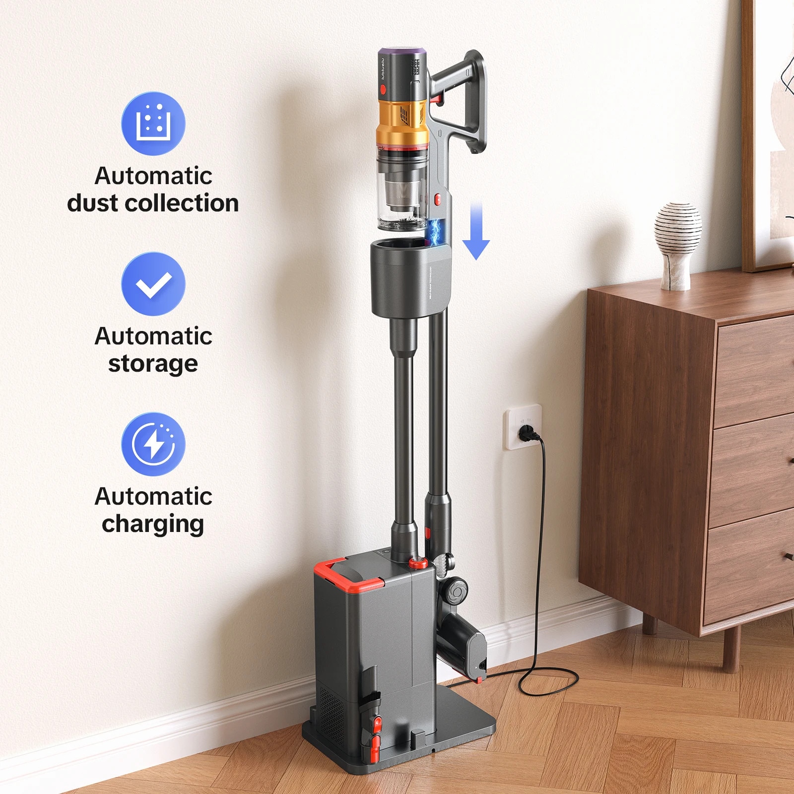Aspirator fara fir, vertical/portabil, 400 W, filtru HEPA, ecran LCD, autonomie 1 h, perie turbo, Gri inchis
