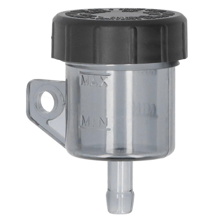 Rezervor lichid frana universal, din ABS si PC, montaj plug-and-play, compatibil fata/spate cu majoritatea motocicletelor, transparent fumuriu, 1 buc