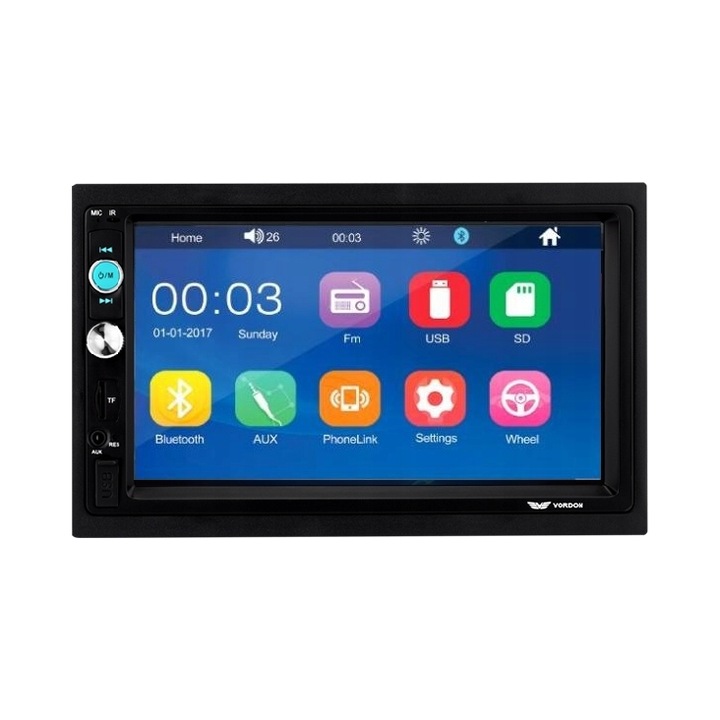 Radio auto Vordon HT-852BT 2DIN touchscreen Bluetooth negru 7"