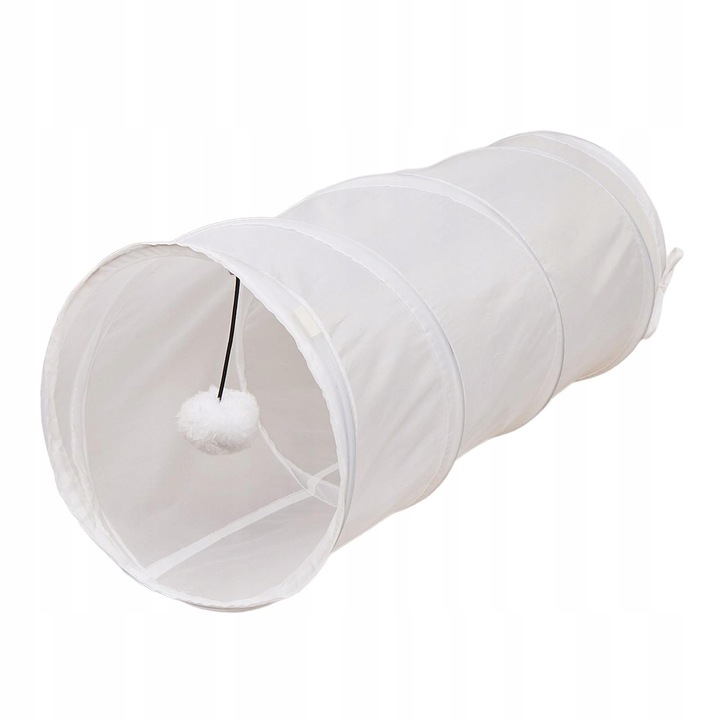 Tunel pentru pisici 2 in 1, interactiv, pliabil, cu casuta confortabila, Alb, 1 buc