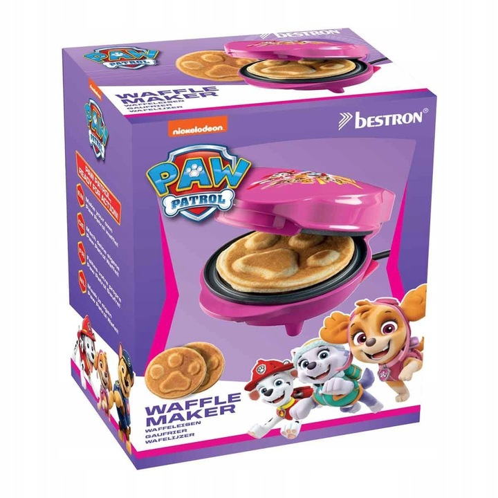 Уред за гофрети Bestron Paw Patrol, мини, с модел лапа, незалепващо покритие, 550 W, розов, 15x20x11 см