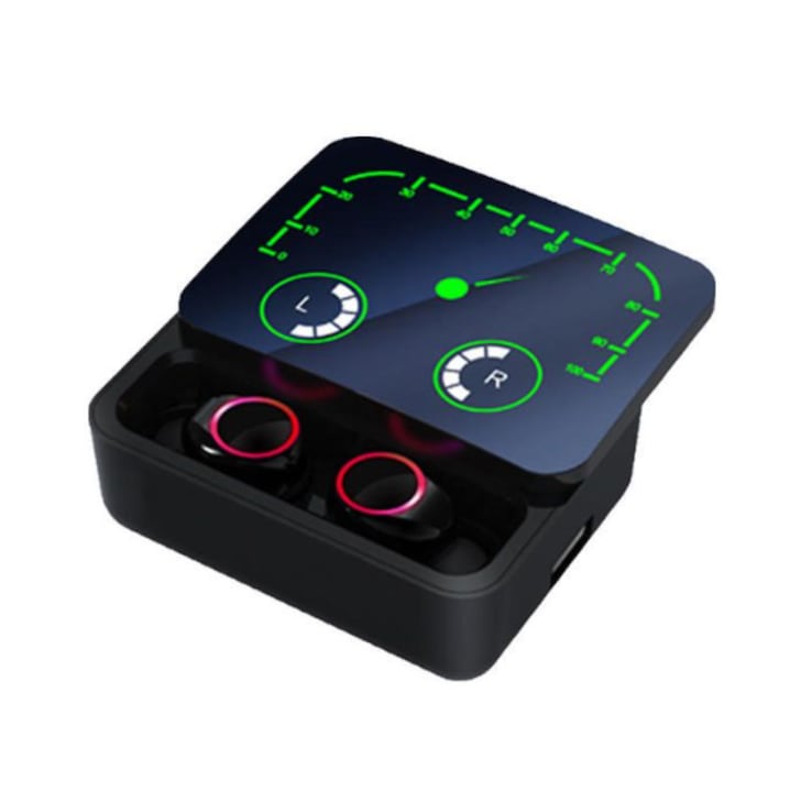 M90 Max TWS vezeték nélküli fülhallgató, érintésvezérlés, Bluetooth 5.3, 120 óra üzemidő, 2000 mAh töltőtok, IPX5 vízállóság, fekete, 1 szett