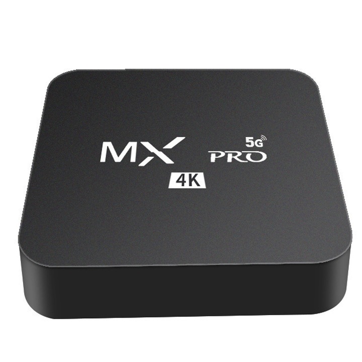 Android TV box MX Pro, сет-топ бокс, 4GB RAM, 32GB памет, Android 12/13, поддръжка на 4K@60Hz HDR10, HDMI 2.0, двубандов Wi-Fi, IR дистанционно управление с бързи бутони, черен
