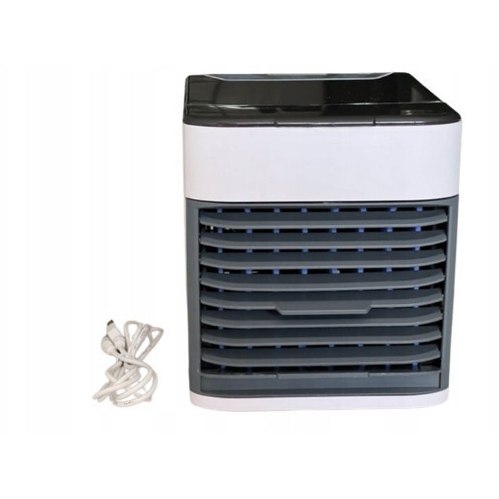 Mini aer conditionat portabil, umidificator, USB, alb, 17x16.5x14.5cm