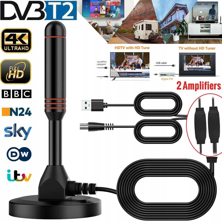 Antena TV Full HD USB cu decodor, negru, 1 buc