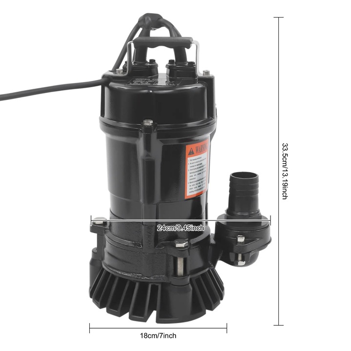 Merülő szennyvízszivattyú, Szennyvíz/fekália szivattyú, Teljesítmény 550 W, Feszültség 220 V, Önfelszívó, Öntözéshez és vízelvezetéshez, Fekete