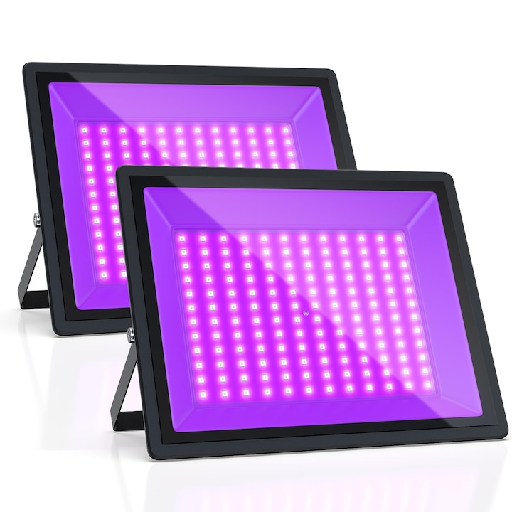 LED UV projektor 395 nm 100 W, 144 LED, 160° sugárzási szög, IP66 vízálló, 110-240 V, Fekete, 1 db