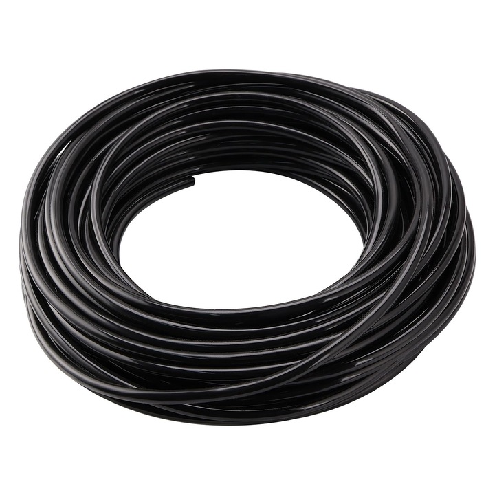 Mikroöntöző tömlő 4 mm belső átmérő, 6 mm külső átmérő, UV-stabil, kompatibilis 6.35 mm (1/4 hüvelyk) szerelvényekkel, hajlításálló, rugalmas, fekete, 20 m