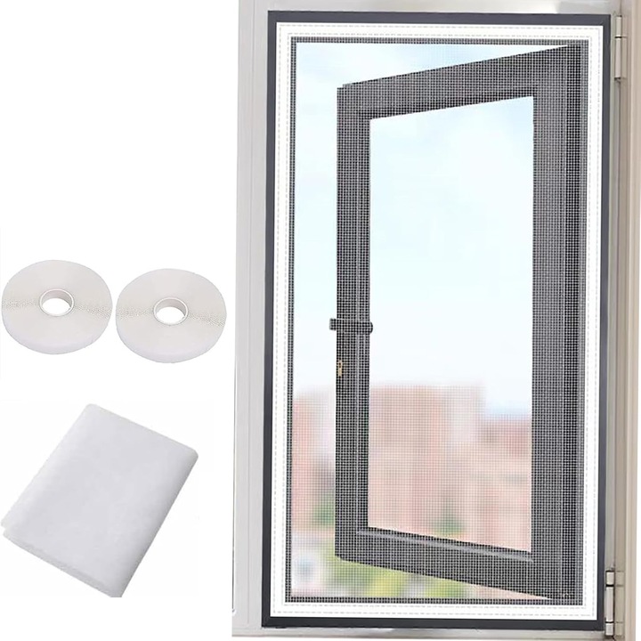 Plasa anti-insecte pentru fereastra, plasa pentru tantari, plasa fina 1.8 mm, poliester de inalta densitate rezistent, instalare fara gaurire taiere la dimensiune, negru, 40 x 55 cm
