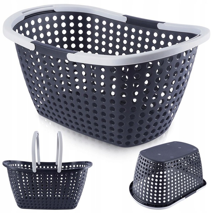 Vilde 779040 bevásárló/piknik kosár, perforált, strapabíró és könnyű, antracit/világosszürke, 15 l, 44 x 31 x 20 cm, 1 db