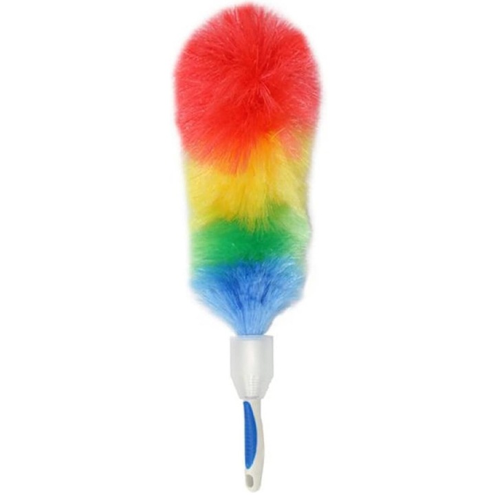 Perie pentru praf / pamatuf, cap flexibil pliabil cu husa protectoare, cap lavabil cu peri din PP ecologic, maner extensibil 65 cm, Multicolor, 1 buc