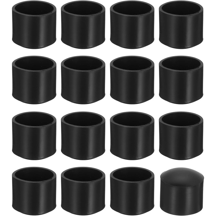 Set 76 capace negre PVC rotunde pentru picioare scaune 16mm