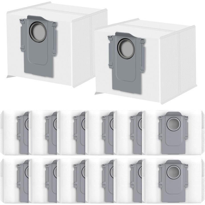 14 darabos készlet, porzsákok/cserezsákok Roborock S8+, S8 Pro Ultra, S7 MaxV Ultra, Q7 Max+, Q8 Max+, Q5 Pro+, Q5 Max+, Q10 X5+, S5+, Q7 M5+, L5+ modellekhez, 4 rétegű szűrés 99,97%, 3,4L kapacitás, tömített, push-pull fogantyú, Fehér
