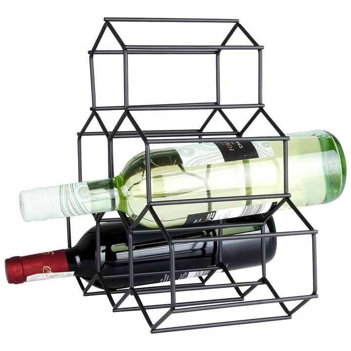 Стойка за вино/рафт Vilde, масивен метал, за 6 бутилки, черен, 29,5 x 14,5 x 28,5 см