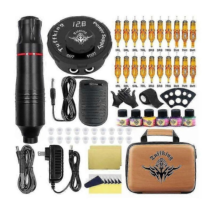 Kit Masina de Tatuat Rotativa Profesionala, Stilou de Tatuat, Mitraliere, Machiaj Permanent cu Cerneala Colorata, Alimentare, Cartus, Acul