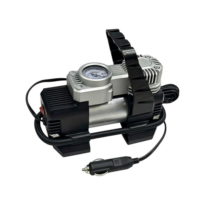 Compresor auto / pompa de aer Tradesor DJ102-10 (102102), 12 V, 150 PSI, cablu 3m, debit 35L/min, cu 4 adaptoare, Multicolor, 1 buc