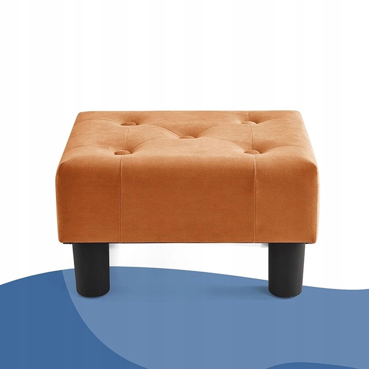 Kárpitozott, steppelt puff, kárpitos habbal, fekete lábak 10 cm magasság, maximális terhelés 110 kg, Karamell, 39.2x29.5x23.5 cm