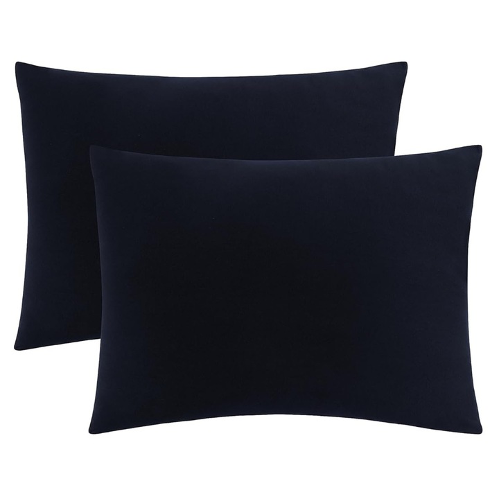2 darabos szett, 100% pamut jersey párnahuzat, cipzárral, Oeko-Tex Standard 100 tanúsítvánnyal, sötétkék, 2 x 40x80 cm