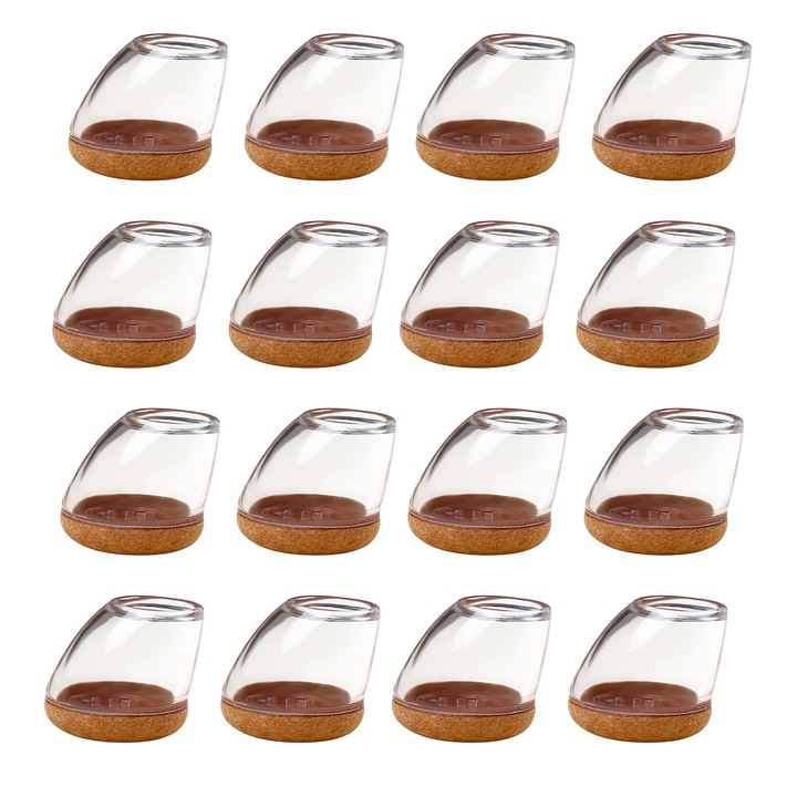 Set 16 protectii rotunde din fetru pentru picioare scaune, transparent, 14-20mm, 6mm grosime