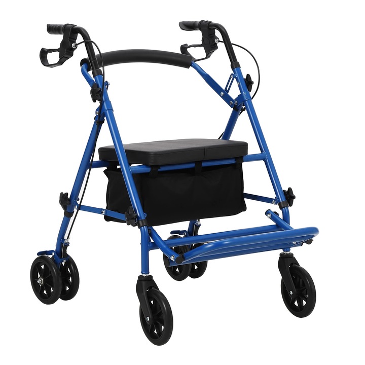 Rollator/cadru de mers pentru seniori, Model 3002D1, Cu scaun si spatar, Pliabil, Reglabil pe inaltime, Aluminiu usor, Culoare 3002D1