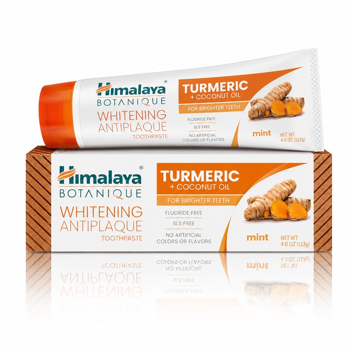 Pasta de dinti Himalaya®Botanique Whitening Antiplaque cu Turmeric si Ulei de Cocos, 113 g