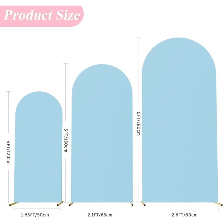 Set 3 piese huse arc nunta elastice, albastru cer, 122x152x183cm