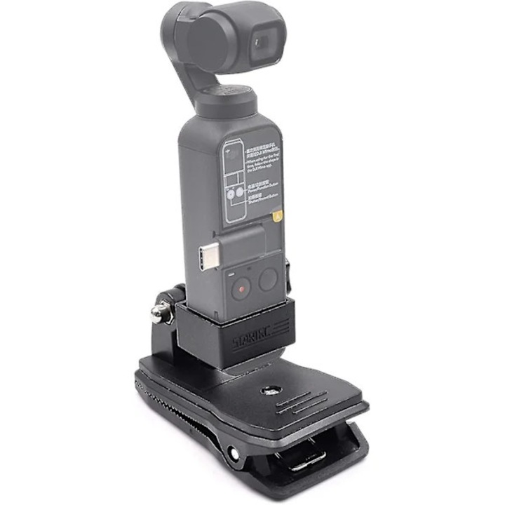 Suport клипс за раница, регулируем на 360° за DJI Osmo Pocket, DJI Pocket 2, противоплъзгащо захващане, съвместим с Wi‑Fi модули, Черен, 1 бр