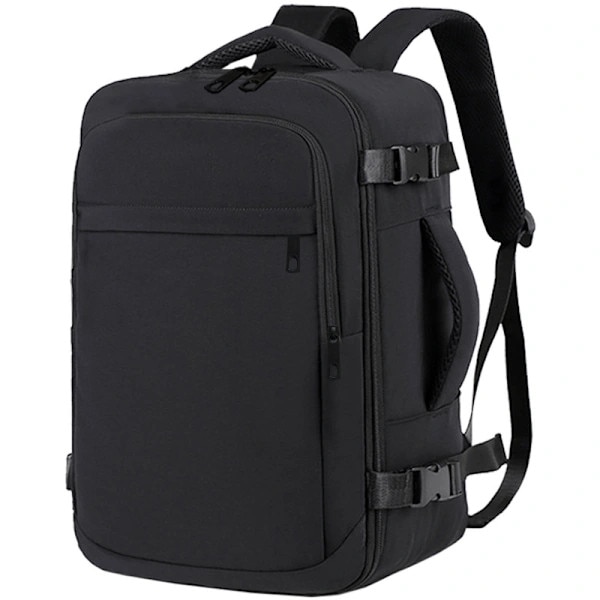 Rucsac de voiaj, textil rezistent la apa, cu compartiment pentru laptop 15,6 inch, compact pentru sub scaun, cu bretele captusite Aviation 40x20, Negru