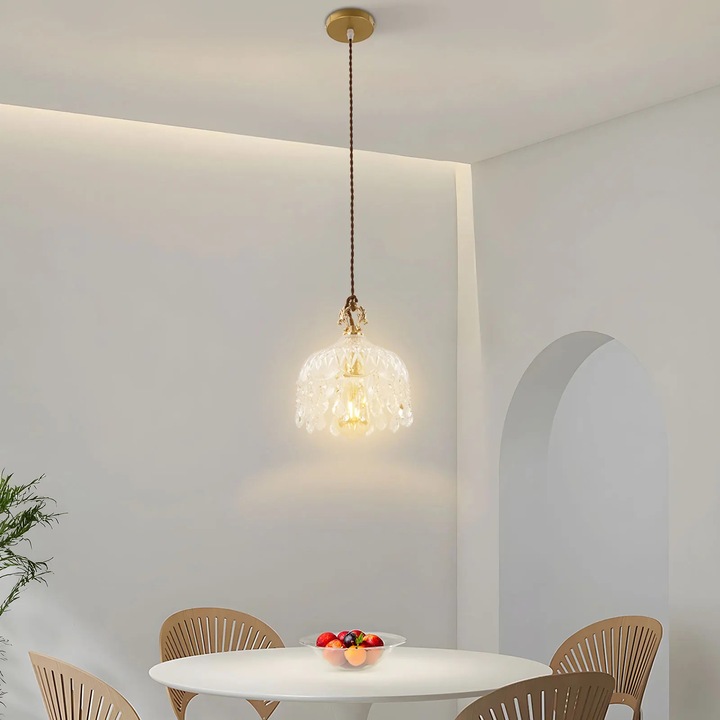 Pendul modern cu cristal, Lustra cu cablu, Material cristal, Soclu E27, AC 220 V, Nedimabila, Becul nu este inclus, Pentru dining/insula de bucatarie