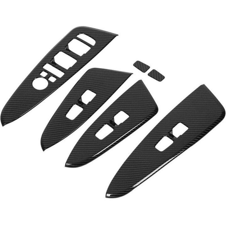 Set 6 bucati capace panou comenzi geamuri pentru KIA Sportage NQ5/HEV NQ5 (din 2022), aspect fibra de carbon, ABS rezistent la zgarieturi si impermeabil, Negru