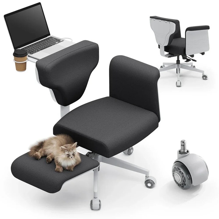 Scaun de birou ergonomic, Freedom-X-FF, Reglabil pe inaltime, Rotativ 360°, Cu brate, Captusit, Material impermeabil, Gri